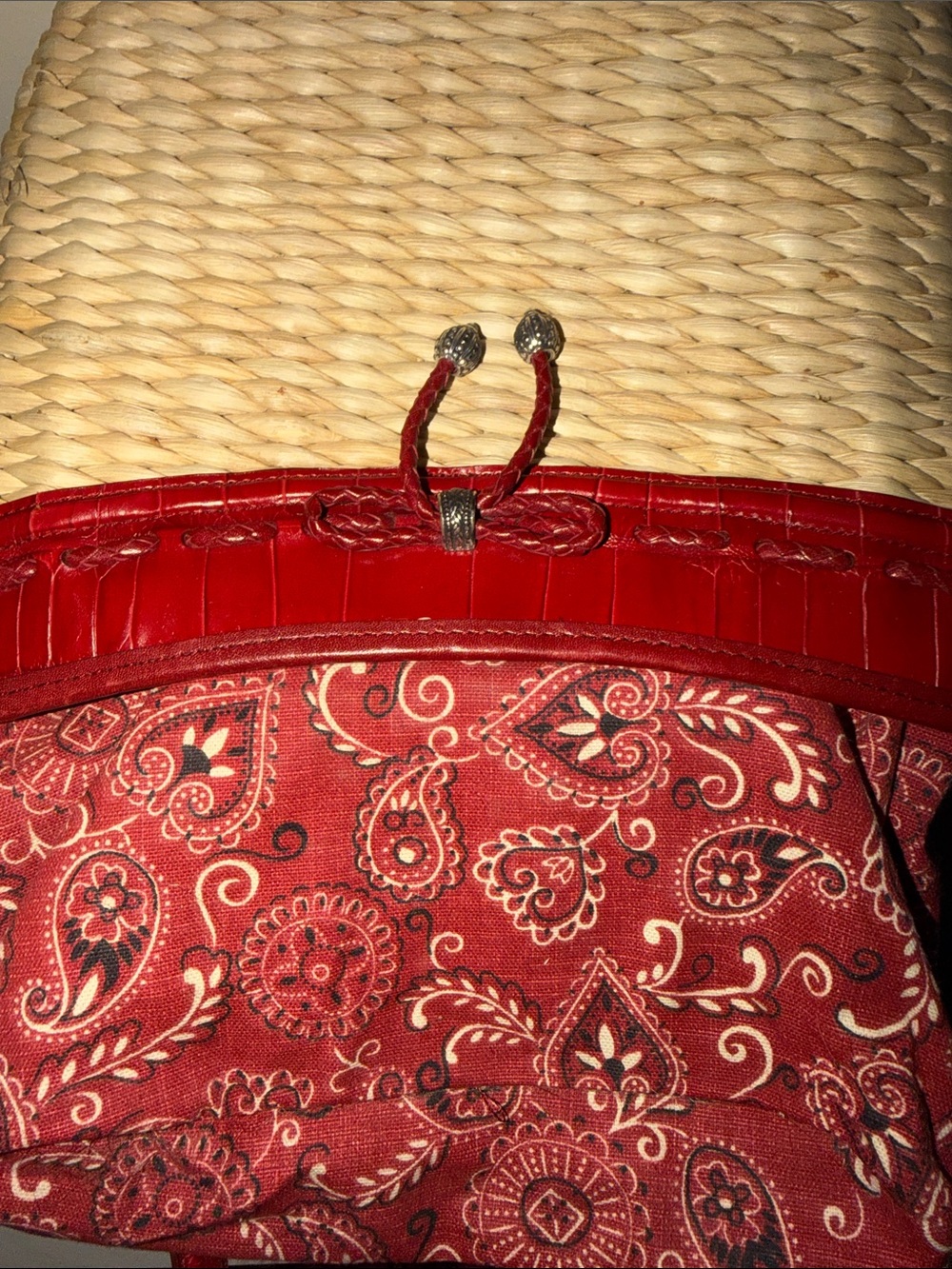 Brighton Red Trim Woven Shoulder Bag with Heart Charm - Picture 10 of 12